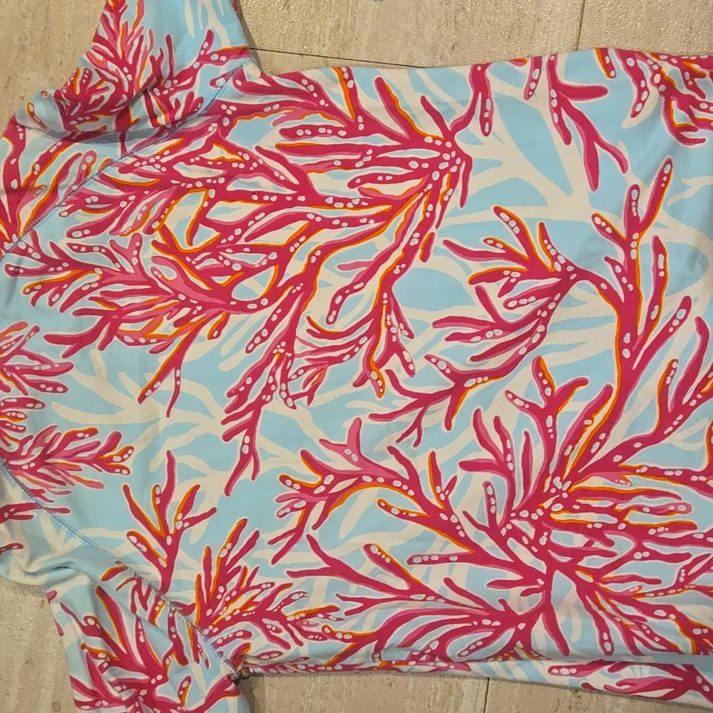 Lilly Pulitzer Ocean Blue/Pink Coral Design Print Half-Zip Popover Sweatshirt - Picture 10 of 11